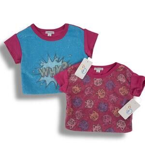 Flapdoodles Comic Book Cat Sequin Mesh Crop Shirt Top Girls Size 2T Pink Blue